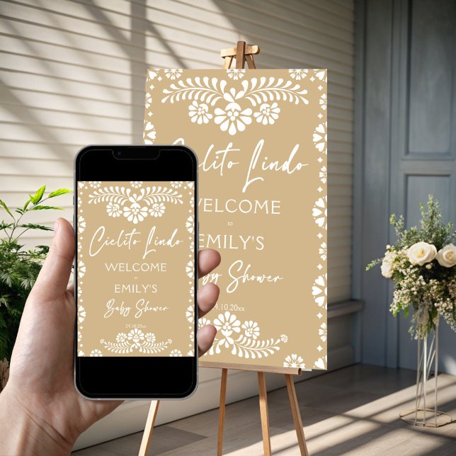 Poster Cielito lindo beige chá de fraldas sinal de boas-v (Cielito lindo beige Mexican fiesta baby shower welcome sign poster template instant digital download)