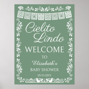 Poster Cielito Lindo Chá de Bebê Olá em Verde Sage