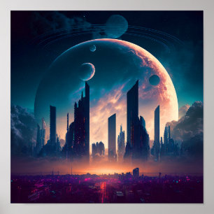 Poster Ciência Ficha Espacial Cyberpunk