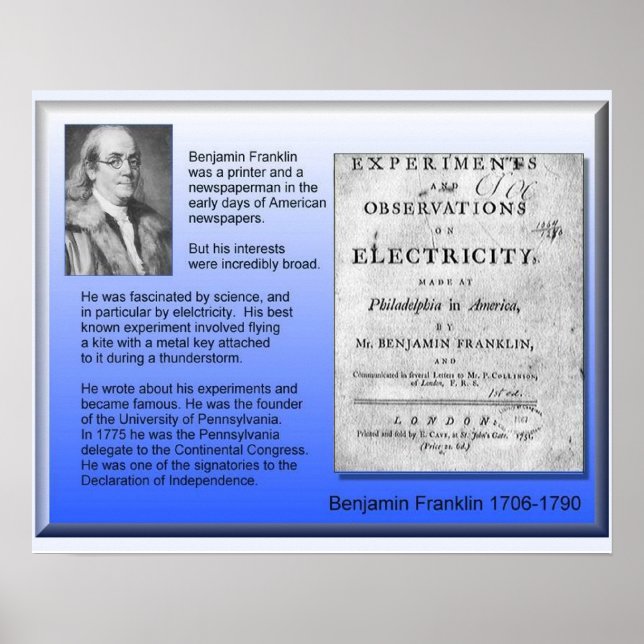 Póster Ciência Física Eletricidade Benjamin Franklin (Frente)