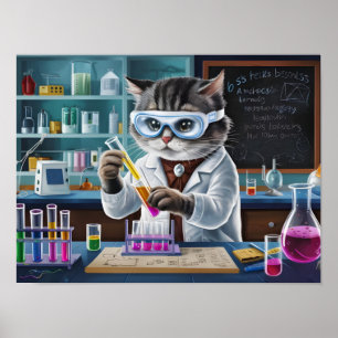 Poster Cientista Gato Repleto em Laboratório