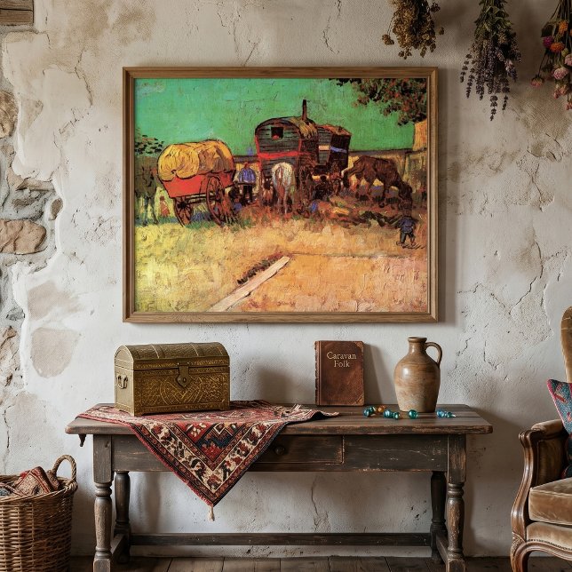 Póster Ciganos com Caravanas por Vincent van Gogh (Encampment of Gypsies with Caravans by Vincent van Gogh is a post impressionism painting.)