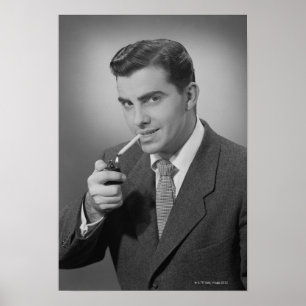 Póster Cigarro da iluminação do homem