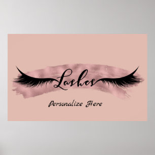 Póster Cílios Pestanudas Rosa Dourado Beleza Salão de Bel