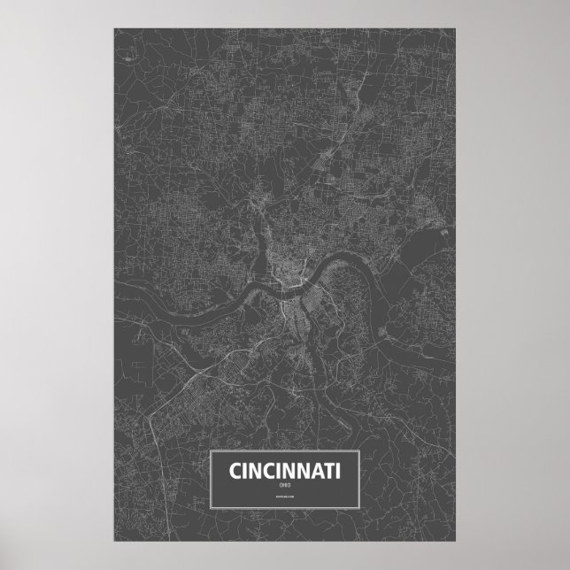 Poster Cincinnati, Ohio (branco a preto) (Frente)
