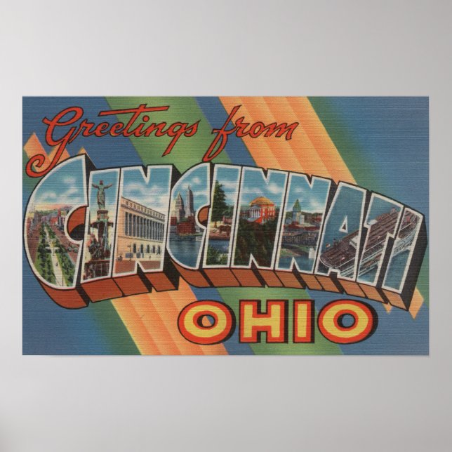 Póster Cincinnati, Ohio - Cenas com Letras Grandes (Frente)