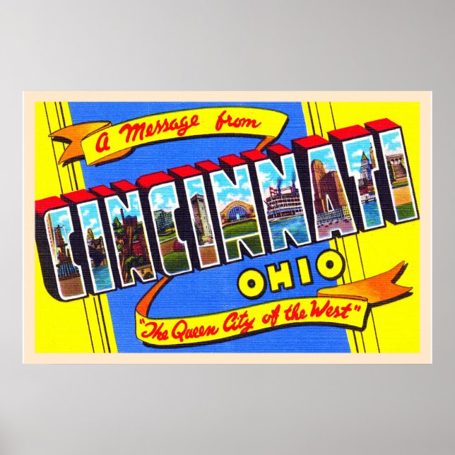 Poster Cincinnati Ohio OH Vintage - Letra grande (Frente)