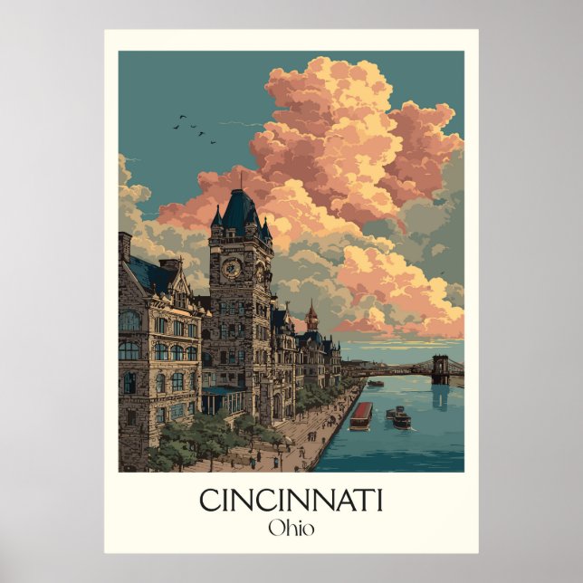 Poster Cincinnati Ohio Queen City Skyline Architecture (Frente)