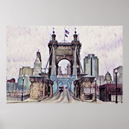 Poster Cincinnati Roebling Suspensão Bridge Watercolor