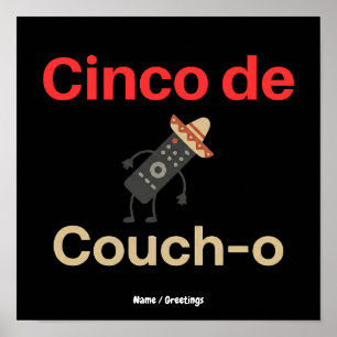Poster Cinco de Couch-o Controle Remoto Sombrero Engraçad