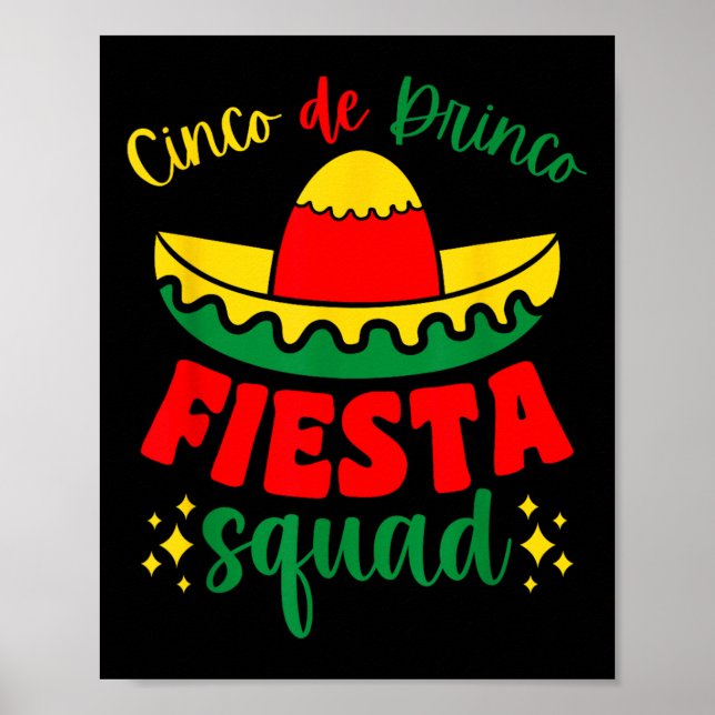 Poster Cinco De Drinco Fiesta Squad Cinco De Mayo Partido (Frente)