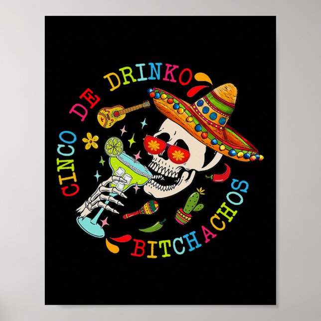 Poster Cinco De Drinko Achos Diversão Do Crânio Do Esquel (Frente)