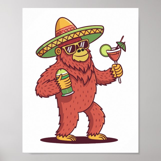 Poster Cinco de Drinko Funny Bigfoot em Sombrero (Frente)