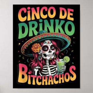 Poster Cinco De Drinko Skeleton Margarita Party Humor