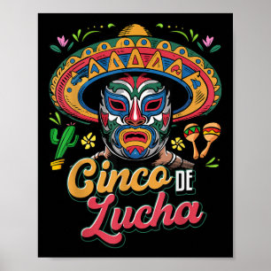 Poster Cinco de Lucha, Luchador, Lucha Libre, Cinco Engra