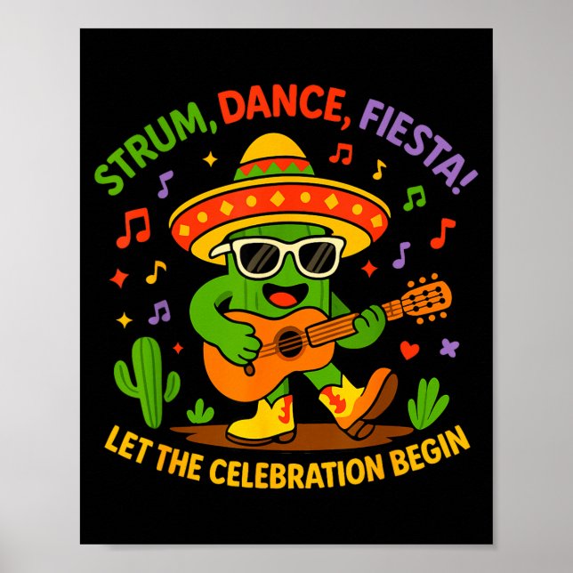 Poster Cinco de maio cacto engraçado sombrero tocar dança (Frente)