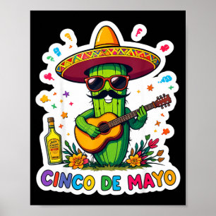 Poster Cinco de maio cacto mexicano engraçado óculos de s