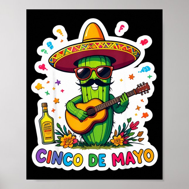 Poster Cinco de maio cacto mexicano engraçado óculos de s (Frente)