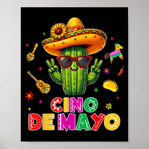 Poster Cinco de maio cacto mexicano engraçado vamos feste