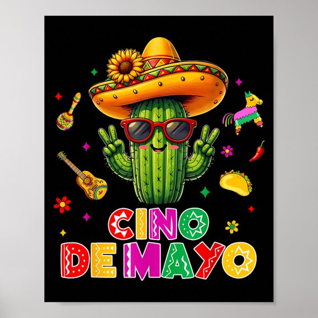 Poster Cinco de maio cacto mexicano engraçado vamos feste (Frente)
