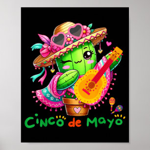 Poster Cinco De Maio Guitarra Mexicana Cactus Para Homens