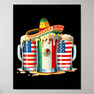 Poster Cinco De Mayo Beer Partido Bebendo Da Bandeira Dos