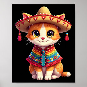Poster Cinco De Mayo Cute Mexicano Cat Sombrero Poncho Ci
