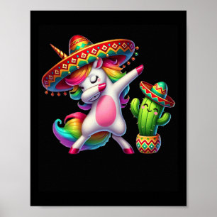 Poster Cinco De Mayo Dabbing Unicorn Cactus mexicanos