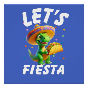 Póster Cinco de Mayo dinossauro comendo taco