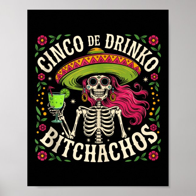 Poster Cinco De Mayo Funny Partido Mexicano Cinco De Drin (Frente)