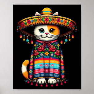 Poster Cinco De Mayo Gato Mexicano Engraçado Sombrero Pon