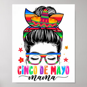 Poster Cinco De Mayo Mama Messy Bun Hair Mexicano Mãe Mam