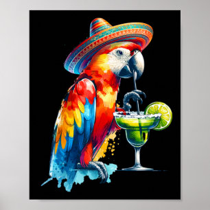 Poster Cinco De Mayo Mexicano Chapéu de Sol Parrot Bebend