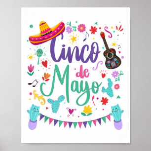 Poster Cinco De Mayo Sombrero Guitar,cactus Fiesta Para W