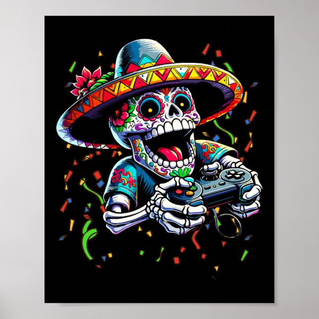 Poster Cinco de Mayo Video Gaming Controller Sugar Skull (Frente)