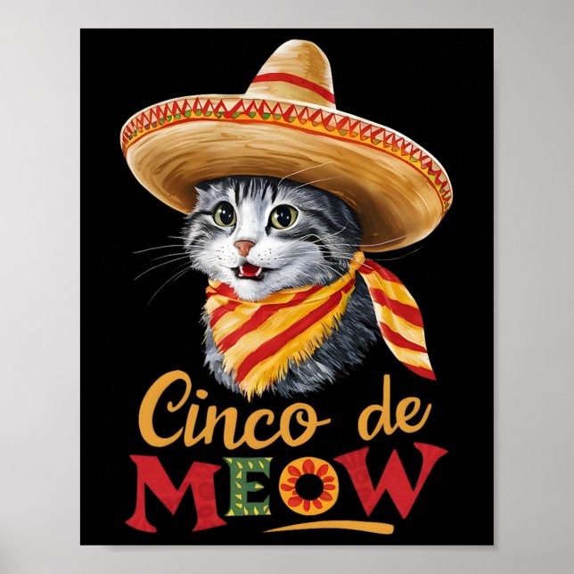 Poster Cinco De Meow Cinco De Mayo Encantado Cat Somb Mex (Frente)
