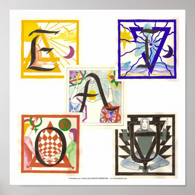 Póster Cinco elementos e vogais (Frente)