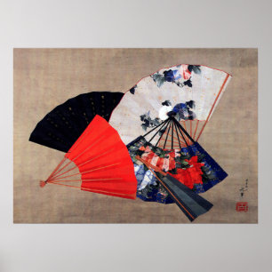 Poster Cinco fãs, Hokusai