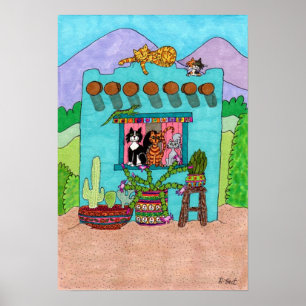 Póster Cinco gatos em uma Aqua Adobe House