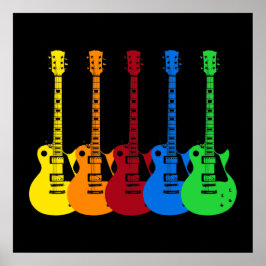 Póster Cinco Guitarras Elétricas Coloridas