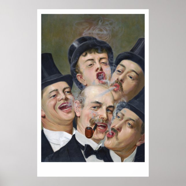 Poster Cinco Homens Fumadores Brincando Cartões (Frente)