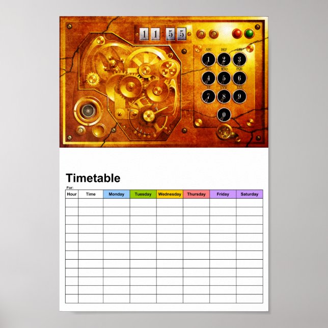Póster Cinco para as 12 Relógio Steampunk Grunge (Frente)