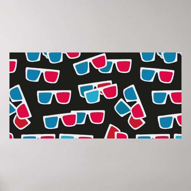 Poster Cinema, padrão de óculos 3d, sem costura. (Frente)