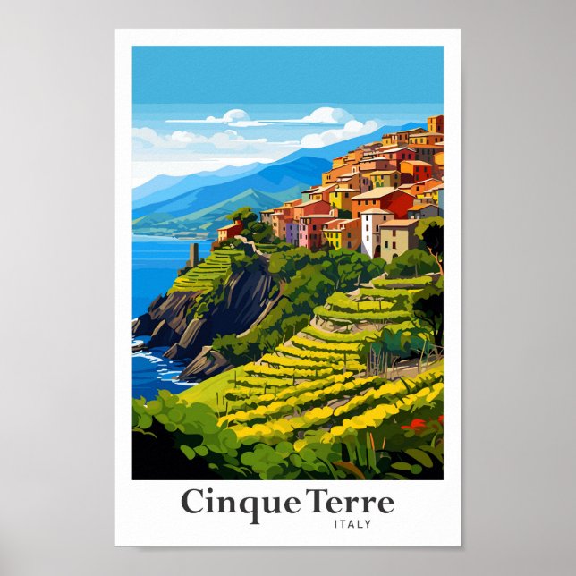 Poster Cinque Terre Itália - Ilustração da Viagens vintag (Frente)