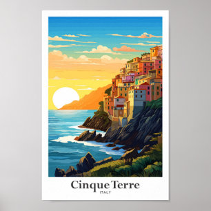 Poster Cinque Terre Itália - Ilustração de Viagem Art Vin