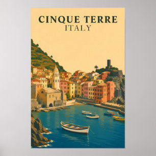 Poster Cinque Terre Itália Viagem Vintage Riviera Italian