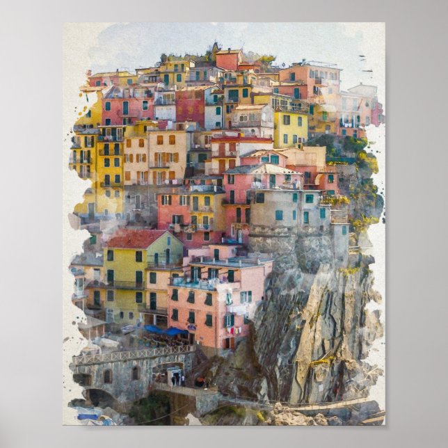 Poster Cinque Terre Watercolor Art (Frente)