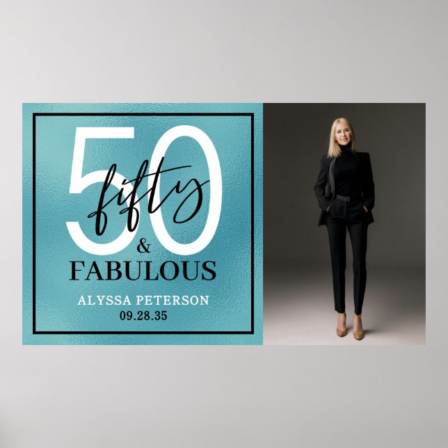 Poster Cinquenta & Fabuloso Teal Script Aniversário de 50 (Frente)