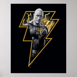 Poster Cinza Adão Negro e Gráfico de Relâmpago Dourado