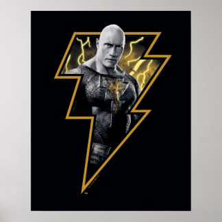 Poster Cinza Adão Negro e Gráfico de Relâmpago Dourado